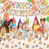 Capybara Birthday Party Decorations, 182Pcs Capybara Party Tableware Set, Capybara Party Supplies Including - Plates, Cups, Napkins, Tablecloth, Cutlery & Happy Birthday Banner, Serves 24