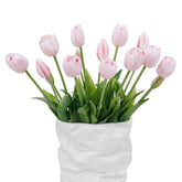 15 Pcs Light Pink Artificial Flowers Tulips Real Touch Latex Plastic Soft Faux Bouquets For Party, Wedding, Home, Room, Garden Decor