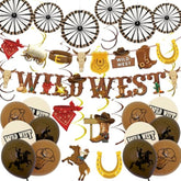 30 Pcs Wild West Cowboy Party Decorations With Banners Hanging Swirls Ceiling Streamers Balloons Paper Wheel Decorations For Birthday Baby Shower Western Theme Party Decor