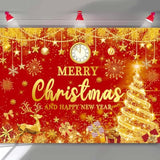 Merry Christmas Happy New Year Backdrop 8x6ft Red & Gold Party Banner