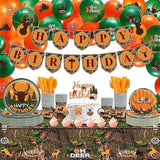 165 Pcs Hunting Birthday Party Decorations Camo Deer Birthday Banner Hunting Tablecloths Camo Disposable Dinnerware Tableware For 16 Guests Deer Camouflage Balloons Cake Cupcake Topper