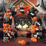 141Pcs Halloween Balloon Arch Kit - Black, Orange, Gold with BOO, Bats & Marble Balloons