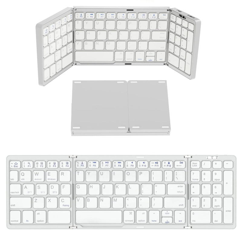 Foldable Bluetooth Keyboard, Portable Tri-Folding Folding Keyboard With Numeri