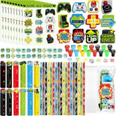 168 Pcs Video Game Party Favors Include Gaming Mini Notebook Gamer Birthday Sticker Pencil Stamper Ruler Eraser For Boy Teen Game Gifts Classroom Rewards Favor Party Supplies Decor(Bright)