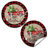 Watercolor Red Pickup Truck Snowy Christmas Thank You Sticker Labels, 40 2" Party Circle Stickers By Amandacreation, Great For Party Favors, Envelope Seals & Goodie Bags