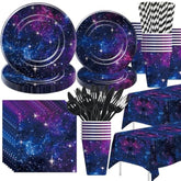 Space Galaxy Party Decorations Tableware, Outer Space Birthday Party Supplies, Paper Plate, Cup, Napkin, Tablecloth, Cutlery, Starry Night Sky Birthday Baby Shower Decorations, Serve 24