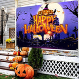 Purple Night Moon Cemetery Pumpkin Backdrop Banner Indoor Outdoor Halloween Decor Photography