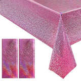 2 Pcs Pink Holographic Plastic Tablecloths Laser Table Covers 40" X 108" Foil Disposable Table Cloths For Party Birthday Wedding Christmas Holiday Party Decorations