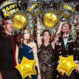 4D Happy New Year 18Inch Black Gold Foil Balloons 2026 Decorations