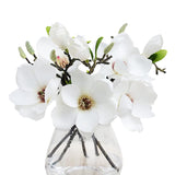 5 Pack Artificial Magnolia Flowers Realistic Silk Magnolia With Green Leaves Real Touch Magnolia Bouquet For Wedding Home Office Table Centerpiece Decor