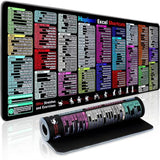 Excel Cheat Sheet Desk Pad With 231 Shortcuts | Us Local Store | Xl 31.5"X11.8" Waterproof Mousepad | Non-Slip Office & Gaming Desk Mat | Stitched Edges | Employee Appreciation Gifts
