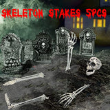 Halloween Skeleton Stakes Decorations, Realistic Skeleton Halloween Decor, Hallo-ween Ske-leton Head and Arms with a Stake for Halloween Yard Scary Skeleton Decor 5pcs