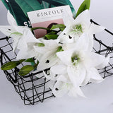5Pcs Artificial Lily Faux Flowers Plastic Easter Tiger Lily Real Touch Bouquet For Wedding Party Home Garden Hotel Decor (White)