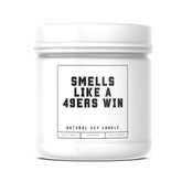 Smells Like A 49Ers Win Sports Candle - Scented Soy Wax Candle (8.0 Oz) 50-60 Hour Burn Time, Cotton Wick, Frosted White Glass Jar
