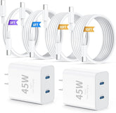 2 Pack 45W Dual Port USB C Fast Charger with 3 6 10FT USB C Cables for iPhone Samsung
