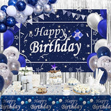Blue Birthday Party Decor Kit for Men & Women with Balloons, Backdrop, Tablecloth and Curtains