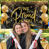 We are so Proud of You Banner - Congratulations Banner - Graduation Decorations for Prom - You Did It - Well Done - 5ft x 3ft (Black & Gold)