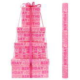 Pink Birthday Wrapping Paper Roll For Girls Kids Women, Pink Happy Birthday Wrapping Paper With Cut Lines On Reverse - 1 Mini Roll 17 X 10 Ft Per Roll - Gift Wrap For Birthdays, Holiday, Party