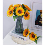Artificial Sunflowers With Stems,10Pcs Faux Silk Yellow Flower For Wedding Bouquet Floral Arrangement Table Centerpieces Home Office Garden Decoration (No Vase