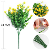 8 Bundles Artificial Flowers Outdoor Fake Mums Uv Resistant Plastic Flowers Faux Plants Indoor Outside Garden Porch Patio Window Box Wedding Home Décor (Yellow/8Pcs)