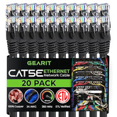 GearIt 20-Pack, Cat5e Ethernet Patch Cable 2 Feet - Snagless RJ45 Computer LAN