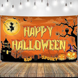 Spooky Happy Halloween Banner XL 72x44 Inch Orange Photo Backdrop for Party Decorations