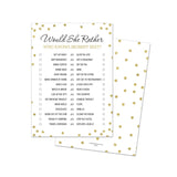 Would She Rather - Who Knows Mommy Best - Baby Shower Game - 24 Count (Faux Gold Glitter On White)
