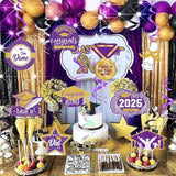 Graduation Decorations Purple Gold 2026/Purple Gold Graduation Party Decorations Nyu Hanging Swirls Class Of 2026 Purple For Isu Grad Party
