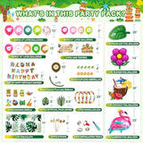 252 Pcs Luau Birthday Party Decorations, Hawaiian Party Decorations Pack, Tropical Party Supplies,Balloon Arch, "Aloha" "Happy Birthday" Banner, Artificial Leaves,Cake Topper, Table Skirt