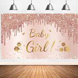Pink Rose Gold Baby Girl Shower Banner & Backdrop β Sweet Baby Decor Set