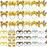 36pcs New Year 2026 Glasses and Black Gold Headbands Party Favors