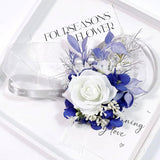 Wrist Corsage And Boutonniere Set For Prom Homecoming Wedding Party Celebration Artificial Flowers Accessories Suit Decor 2 Pieces - White+Navy Blue