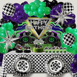 Monster Truck Birthday Party Decorations Racing Balloon Arch Kit Large Wheel Checkered Balloon Honeycomb Centerpieces Backdrop Tablecloth Cake Topper
