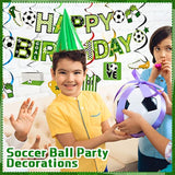 16 Pcs Soccer Birthday Party Decorations Include Soccer Happy Birthday Banner, Table Centerpieces, Paper Cutouts, Hanging Swirl For Boys Sports Football Party Decor