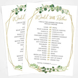 Bridal Shower Games – Would She Rather Game With Fun Bride-To-Be Trivia, Wedding Shower Activity, Botanical Greenery Theme, 50 Guests