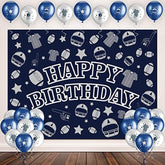 22 Pcs Cowboy Birthday Party Supplies Set Include 1 Cowboy Backdrop 20 Birthday Balloons 1 Ribbon Navy Blue Football Birthday Decoration For Football Sports Themed Game Party Celebration
