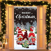 Christmas Gnome Door Cover Merry Christmas Front Door Decoration Winter Dwarf Hanging Banner Gnome Background Photo Booth Prop For Holiday Indoor Outdoor Party Supplies 70.9 X 35.4 Inches (Black)