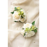 2Pcs Homecoming Wrist Corsage Artificial Flowers, Girl/Mother Corsages Wristlet Décor For Prom/Wedding/Anniversary, Etc. White Ivory