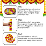 Artificial Marigold Garland For Decorations Pack Of 5 - Marigold Flowers Garland For Christmas Wedding Christmas Tree New Year Ornaments (Light Yellow Red | 4 To 4.5Ft)