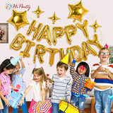 Gold Happy Birthday Balloon Banner with Star Balloons