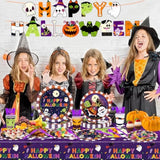 170pcs Halloween Party Decorations Tableware Plates Napkins Cups Cutlery Banner Serves 24