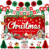 Red Christmas Party Decorations, 40Pcs Merry Christmas Birthday Party Supplies With Christmas Backdrop Banner, Cute Honeycomb, Hanging Swirl, Background For Xmas Eve Happy New Year
