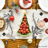 Red Pine Trees Merry Christmas Table Runner, Winter Xmas Holiday Kitchen Dining Table Decoration For Home Party Decor 13X72 Inch