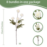 8 Pcs Long Stem Artificial Flowers Decoration, White Ivory Fake Pom Pom Kiku Flower, Mini Faux Chrysanthemums For Floral Arrangemengts, Small Silk Florals Decor, Tall Vase Flower Filler