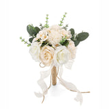 9.5In Wedding Bouquets For Bride Bridesmaid, Champagne Roses White Artificial Flowers Toss Bouquet For Wedding Party Church Decoration