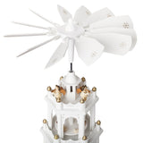 Christmas Pyramid - 18 Inches - White - Wooden Nativity Play - 3 Tier Carousel With 6 Candle Holders - Designed In Germany