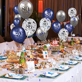 80th Birthday Balloon Set: Navy, Silver & Confetti - 15 Piece Party Decor