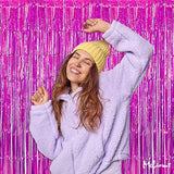 4 Pack Fuchsia Fringe Curtain Backdrop, 3.2Ft X 6.6Ft Metallic Tinsel Foil Fringe Streamers Curtains Background For Photo Booth Birthday Wedding Baby Shower Party Thanksgiving Christmas Decorations