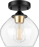 11.81 Inch Wood Black LED Ceiling Light Low Profile Flush Mount Fixture