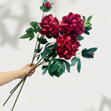 3 Pieces Peonies Artificial Flowers,Silk Flowers With Stems,27" Winter Flowers Artificial For Decoration,Long Stem Artificial Flowers For Tall Vase,Wedding Table Centerpiece Party Decor(Red)